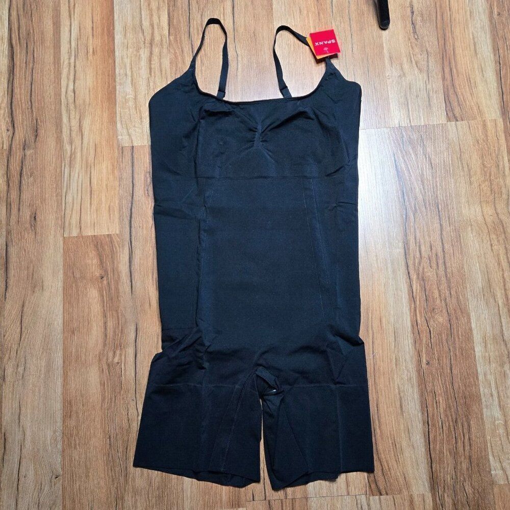 Spanx Plus Size On Core Mid-Thigh Bodysuit PS1715 2XL Sculpt Very Black